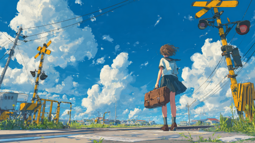 miuler2500_anime_girl_standing_near_a_railway_crossing_on_a_cle_2771ce26-ccbb-492f-8019-c3e353be37ee.png